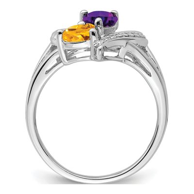 Sterling Silver Amethyst & Citrine Heart Ring – view 3