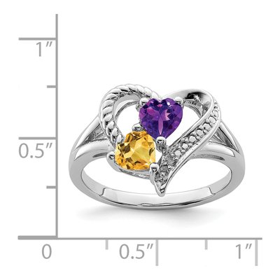 Sterling Silver Amethyst & Citrine Heart Ring – view 4