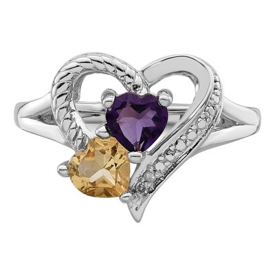 Sterling Silver Amethyst & Citrine Heart Ring – view 6