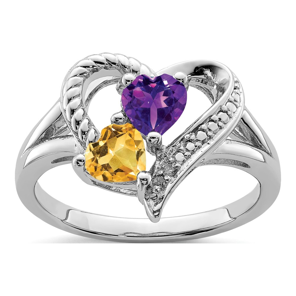 Sterling Silver Amethyst & Citrine Heart Ring