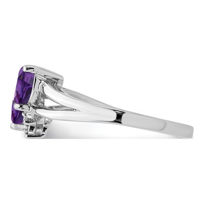 Sterling Silver Amethyst & Diamond Heart Ring – view 4