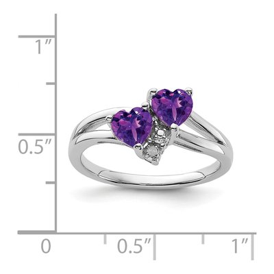 Sterling Silver Amethyst & Diamond Heart Ring – view 5