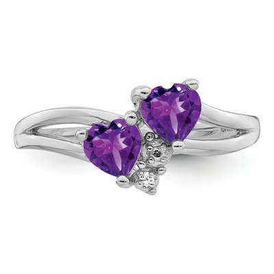 Sterling Silver Amethyst & Diamond Heart Ring – view 6