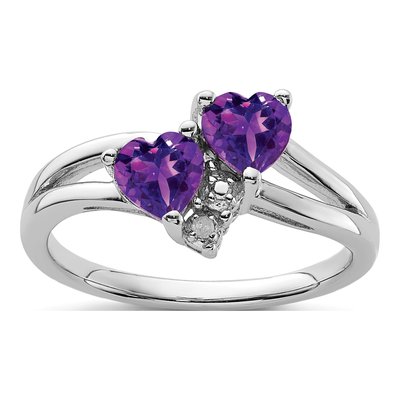 Sterling Silver Amethyst & Diamond Heart Ring