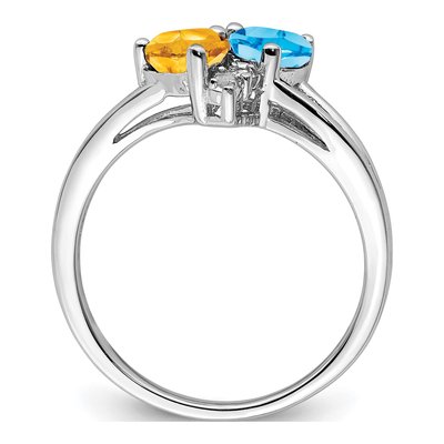 Sterling Silver Swiss Blue Topaz & Citrine Heart Ring – view 3