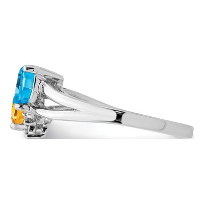 Sterling Silver Swiss Blue Topaz & Citrine Heart Ring – view 4