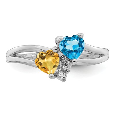 Sterling Silver Swiss Blue Topaz & Citrine Heart Ring – view 5