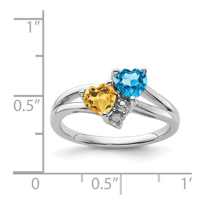 Sterling Silver Swiss Blue Topaz & Citrine Heart Ring – view 6