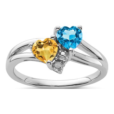 Sterling Silver Swiss Blue Topaz & Citrine Heart Ring