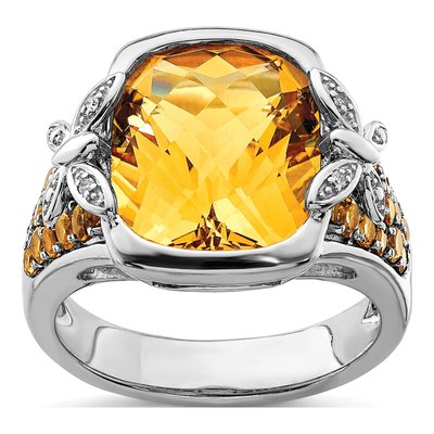 Sterling Silver Citrine & Diamond Ring