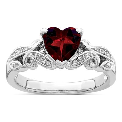 Sterling Silver 1/20 ct tw Garnet & Diamond Ring