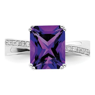 Sterling Silver 1/20 ct tw Amethyst & Diamond Ring – view 5