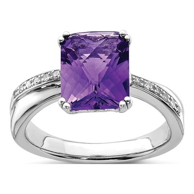 Sterling Silver 1/20 ct tw Amethyst & Diamond Ring