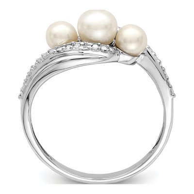 Sterling Silver Freshwater Cultured Pearl & Diamond Ring – view 2