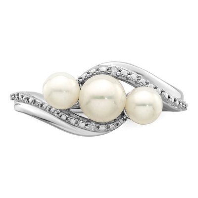 Sterling Silver Freshwater Cultured Pearl & Diamond Ring – view 5