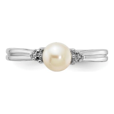 Sterling Silver Freshwater Cultured Pearl & Diamond Ring – view 5
