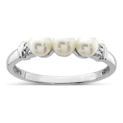 Sterling Silver Freshwater Cultured Pearl & Diamond Ring