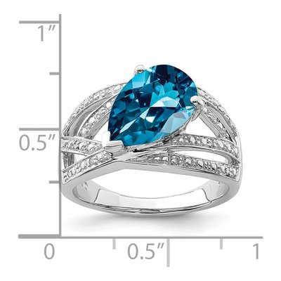 Sterling Silver London Blue Topaz & Diamond Ring – view 5