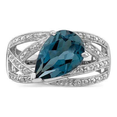 Sterling Silver London Blue Topaz & Diamond Ring – view 6
