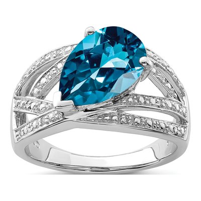 Sterling Silver London Blue Topaz & Diamond Ring