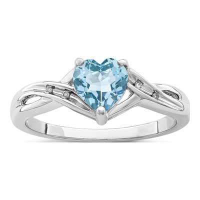 Sterling Silver Swiss Blue Topaz & Diamond Heart Ring