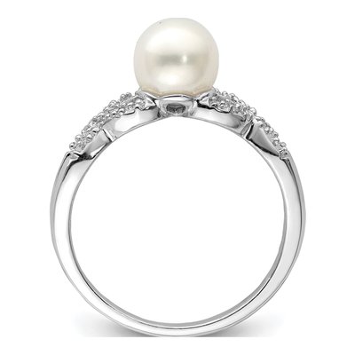 Sterling Silver Freshwater Cultured Pearl & Diamond Ring – view 2