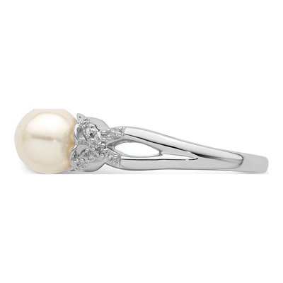 Sterling Silver Freshwater Cultured Pearl & Diamond Ring – view 3