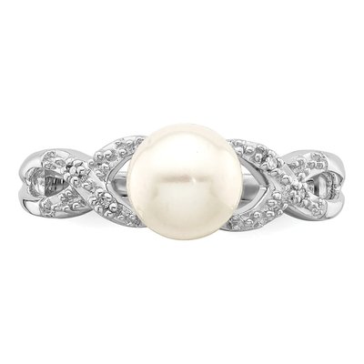Sterling Silver Freshwater Cultured Pearl & Diamond Ring – view 5