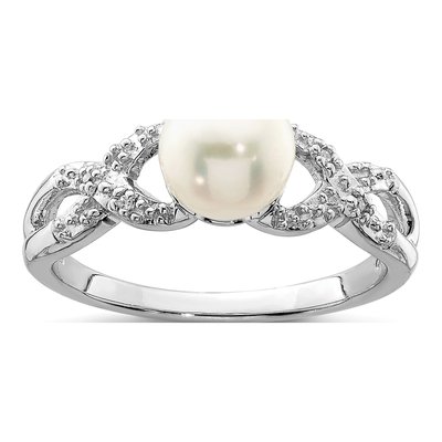 Sterling Silver Freshwater Cultured Pearl & Diamond Ring