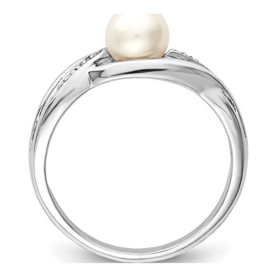 Sterling Silver Freshwater Cultured Pearl & Diamond Ring – view 2