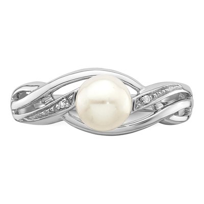 Sterling Silver Freshwater Cultured Pearl & Diamond Ring – view 5