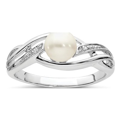 Sterling Silver Freshwater Cultured Pearl & Diamond Ring