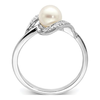 Sterling Silver Freshwater Cultured Pearl & Diamond Ring – view 2