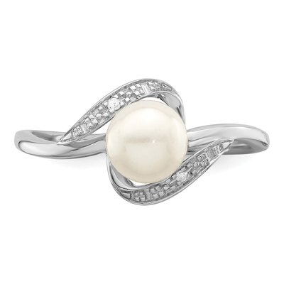 Sterling Silver Freshwater Cultured Pearl & Diamond Ring – view 5