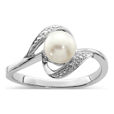 Sterling Silver Freshwater Cultured Pearl & Diamond Ring