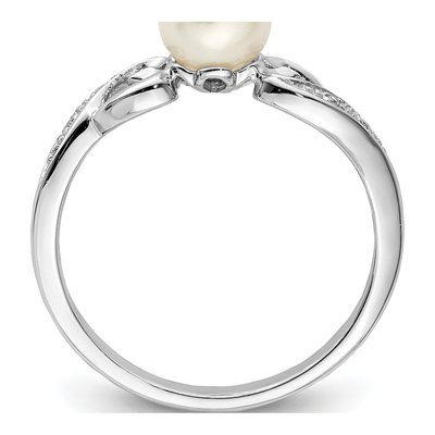Sterling Silver Freshwater Cultured Pearl & Diamond Ring – view 2