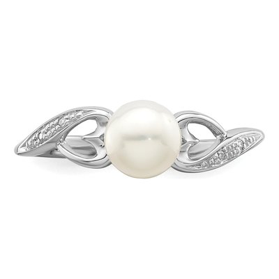 Sterling Silver Freshwater Cultured Pearl & Diamond Ring – view 5