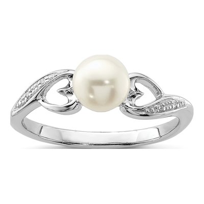 Sterling Silver Freshwater Cultured Pearl & Diamond Ring
