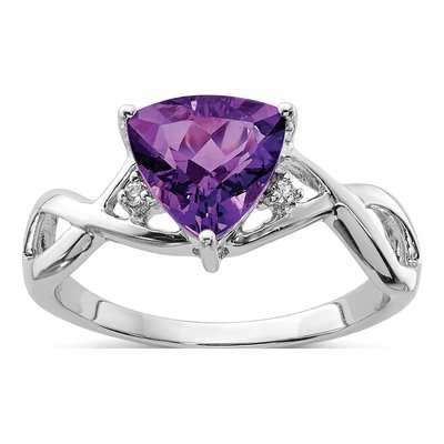 Sterling Silver Amethyst & White Topaz Trillion Ring