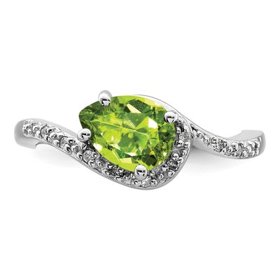 Sterling Silver 1/20 ct tw Peridot & Diamond Oval Ring – view 6