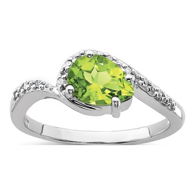 Sterling Silver 1/20 ct tw Peridot & Diamond Oval Ring