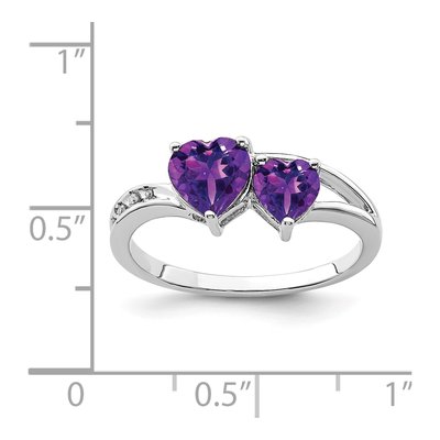 Sterling Silver Amethyst & Diamond Heart Ring – view 4