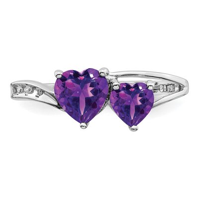 Sterling Silver Amethyst & Diamond Heart Ring – view 6
