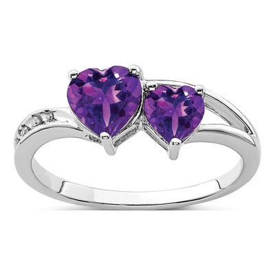 Sterling Silver Amethyst & Diamond Heart Ring