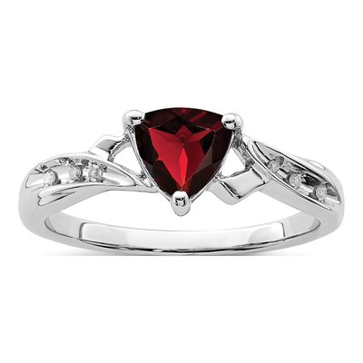 Sterling Silver Garnet & Diamond Heart Ring