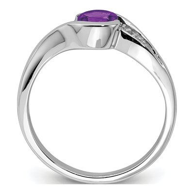 Sterling Silver Amethyst & Diamond Round Ring – view 3