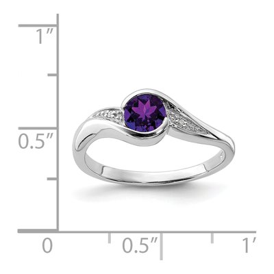 Sterling Silver Amethyst & Diamond Round Ring – view 4