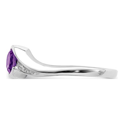 Sterling Silver Amethyst & Diamond Round Ring – view 5