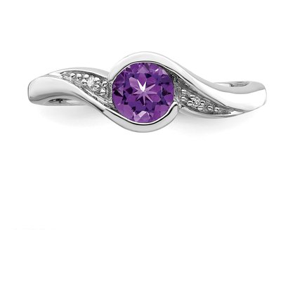 Sterling Silver Amethyst & Diamond Round Ring – view 6