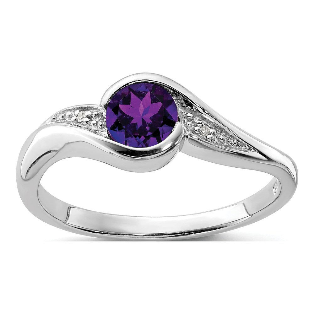 Sterling Silver Amethyst & Diamond Round Ring